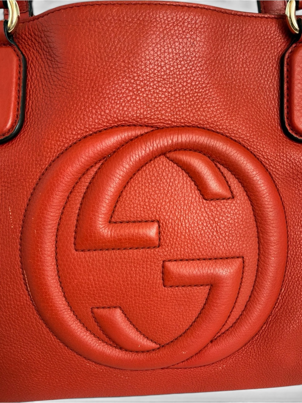 Gucci Orange-Red Pebbled Leather Shoulder Tote - Picture 8 of 13